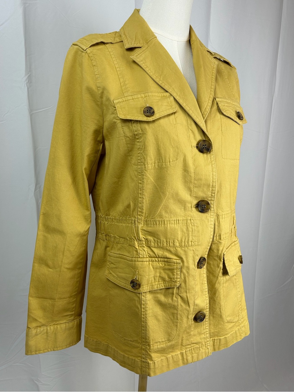 Talbots Stretch Canvas Button Front Lightweight Chore Jacket w/ Drawstring Waist - Picture 3 of 11